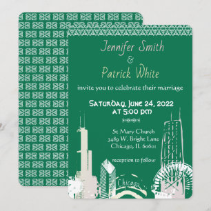 Chicago Skyline emerald lace elegante Convite