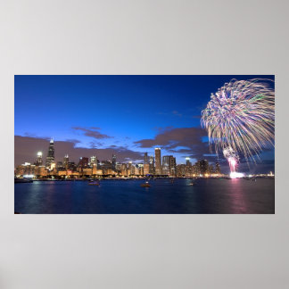 Chicago Skyline Poster w/Fireworks