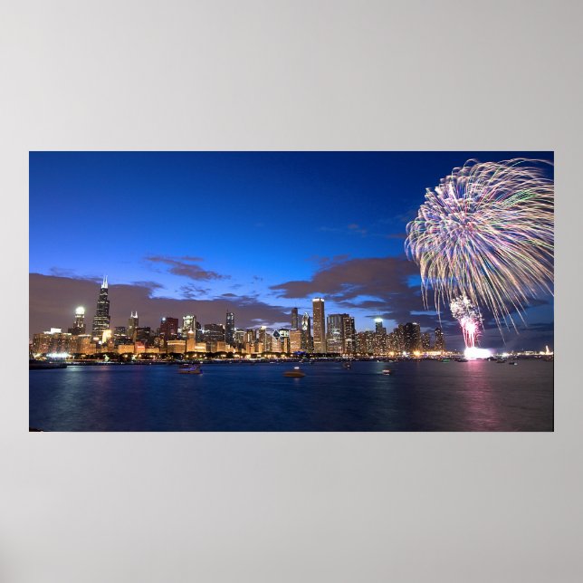 Chicago Skyline Poster w/Fireworks (Frente)