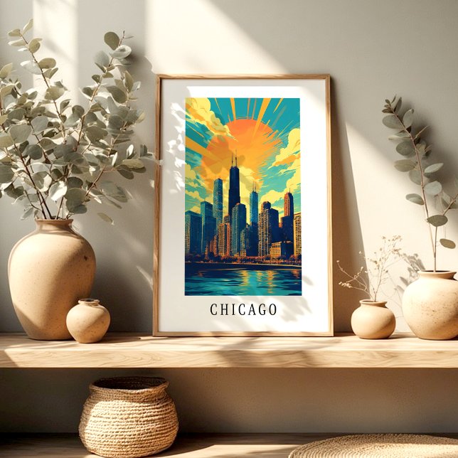 Chicago Skyline Sunset Poster (Criador carregado)