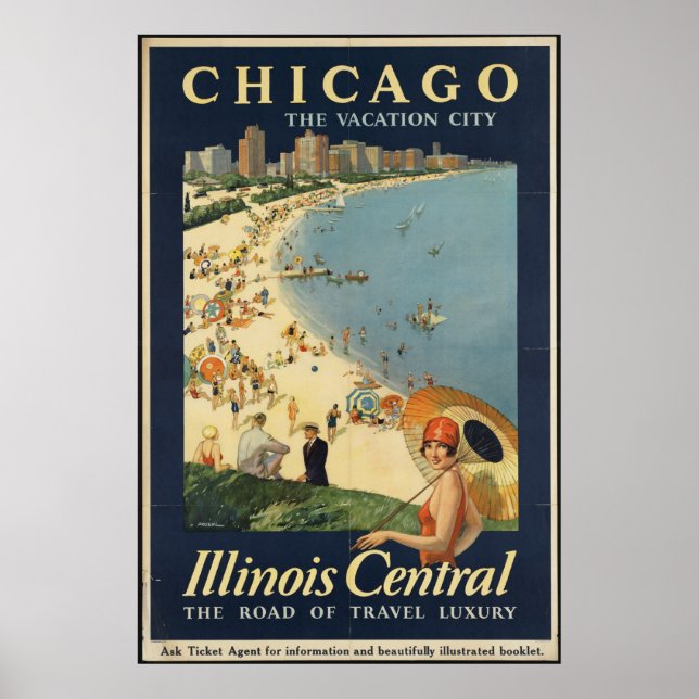 Chicago Vintage Travel Poster Ad Retro Prints (Frente)