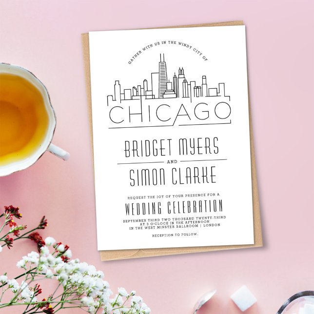 Chicago Wedding | Convite Skyline Estilizado (Criador carregado)