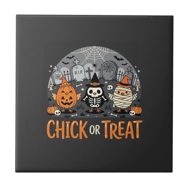 Chick or Treat Design de Cemitério de Halloween Fo (Frente)