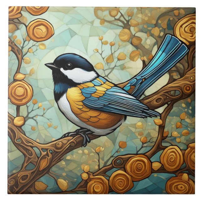 Chickadee Bird Art Nouveau Art Deco Tit do Excelen (Frente)