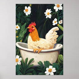 Chicken In Bathtub Poster, Funny Animal Poster