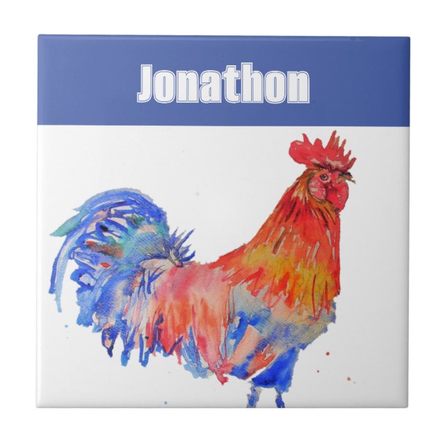 Chicken Rooster Bird Kids Boys Name Blue Red (Frente)