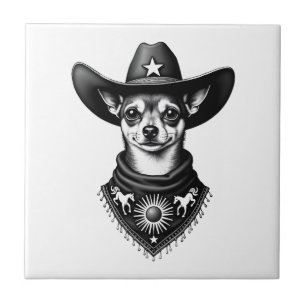 Chihuahua Antigo Estilo de Gravura Cowboy Ocidenta