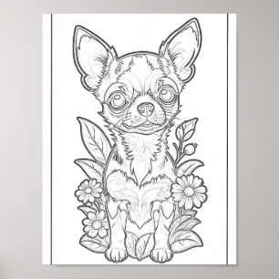 Chihuahua com Flores Daisy Poster