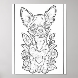 Chihuahua com Flores Daisy Poster