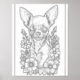 Chihuahua com Poster de Página de Coloração de Flo