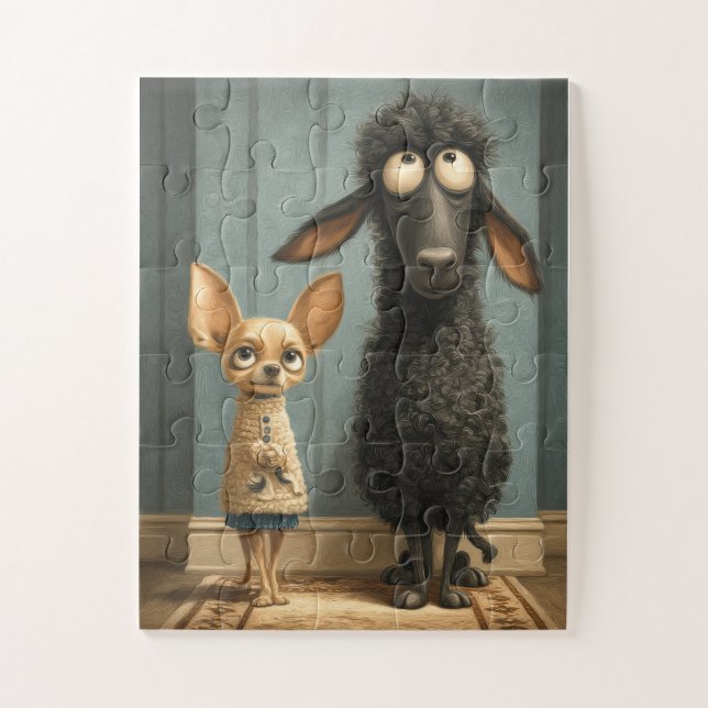 Chihuahua e Ovelha Negra - Quebra-cabeça engraçada (Vertical)