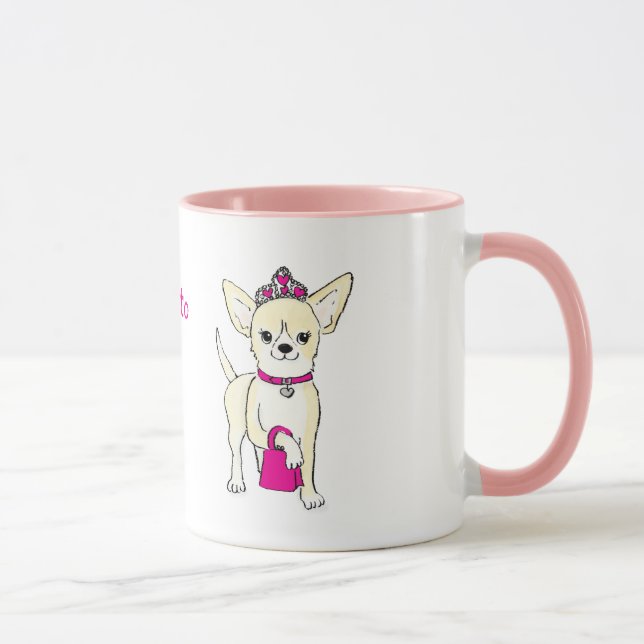 Chihuahua numa caneca personalizada tiara (Direita)