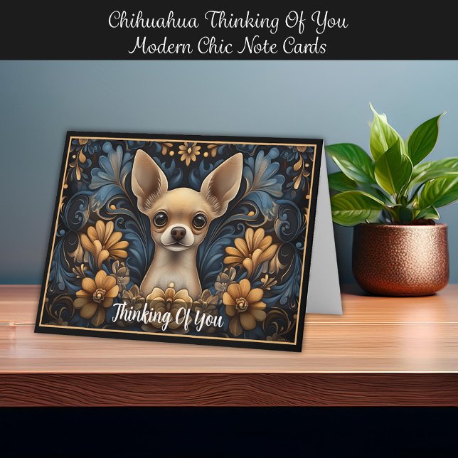 Chihuahua Pensando Em Vocês Cartões De Nota De Chi (Chihuahua Thinking Of You Modern Chic Note Cards. Personalize it!)