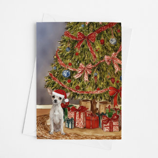 Chihuahua Watercolor Sob Cartão De Árvore De Natal