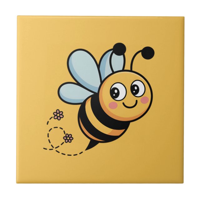 Child-Friendly Bee Mascot with Dotted Trail (Frente)