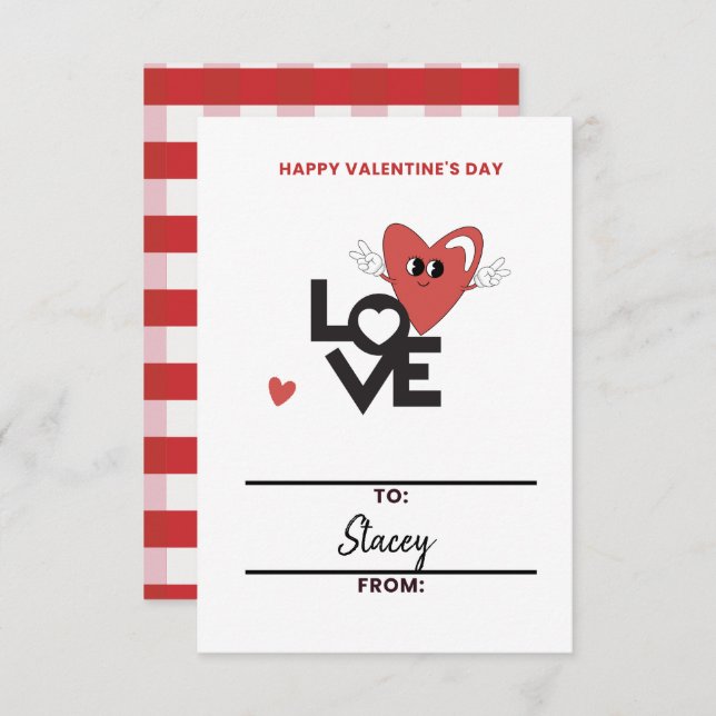 Children Valentine Red Heart Card (Frente/Verso)