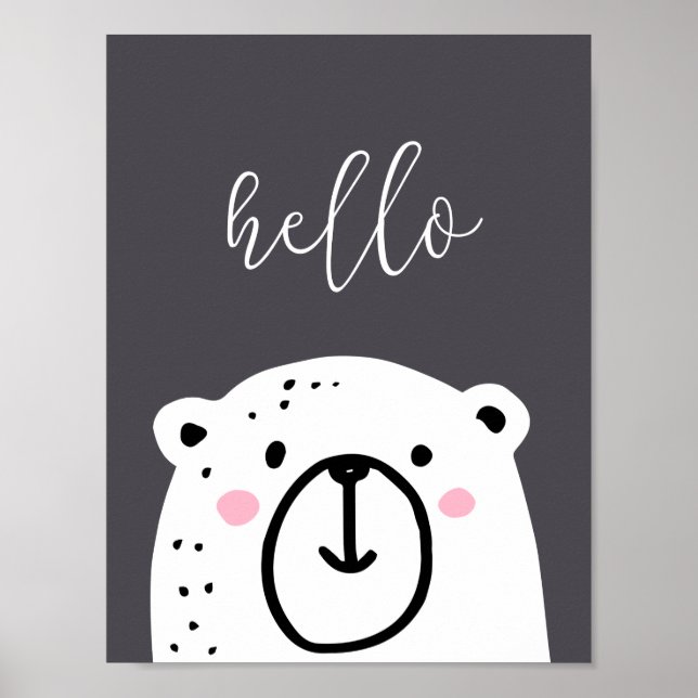 Childrens Nursery Bear Hello Poster (Frente)