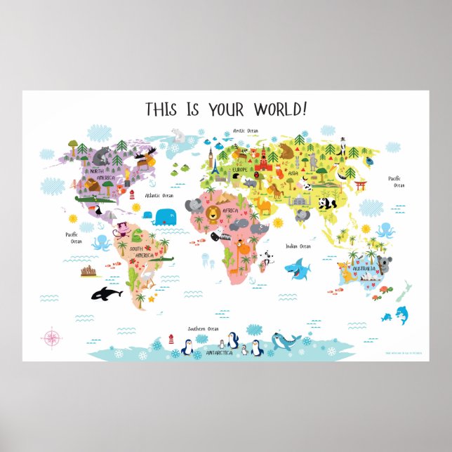 Children's World Map Poster for Girls (Frente)