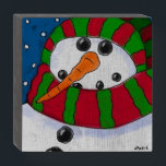 Chilly Snowman<br><div class="desc">Minha pintura colorida de abstrato de um boneco de neve frio é impressa em bloco de madeira</div>