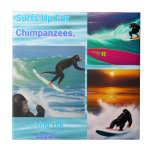 Chimpanzés Surfing Photo Collage, Azulejo cerâmico