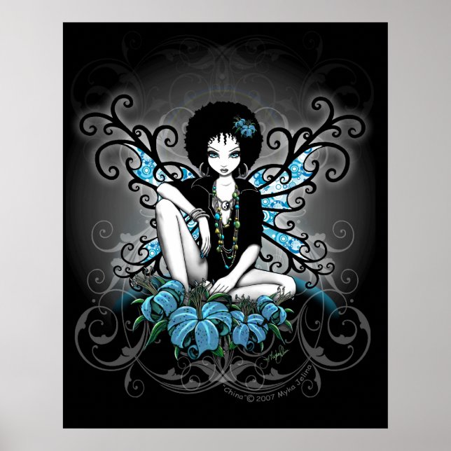 China Retro Teal Lilly Afro Fae Poster (Frente)