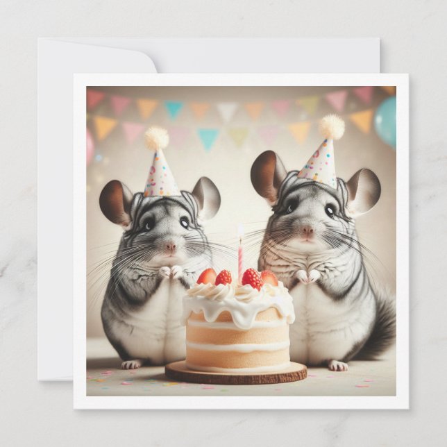 chinchillas comendo bolo convite de aniversário (Frente)