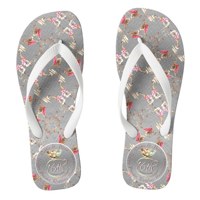 Chinelos 16º aniversário de casamento Peridot,Wax, & Static (Pé da cama)