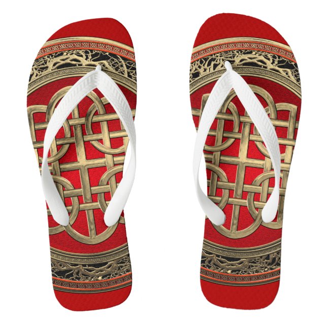 Chinelos [900] Cruz Dourado celta sagrado do nó (Pé da cama)