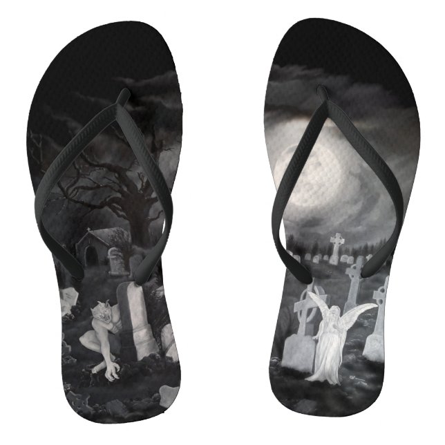 Chinelos À noite no cemitério - Anjo com o Diabo (Pé da cama)