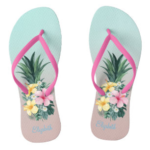 Chinelos Abacaxi Com Flores Tropicais