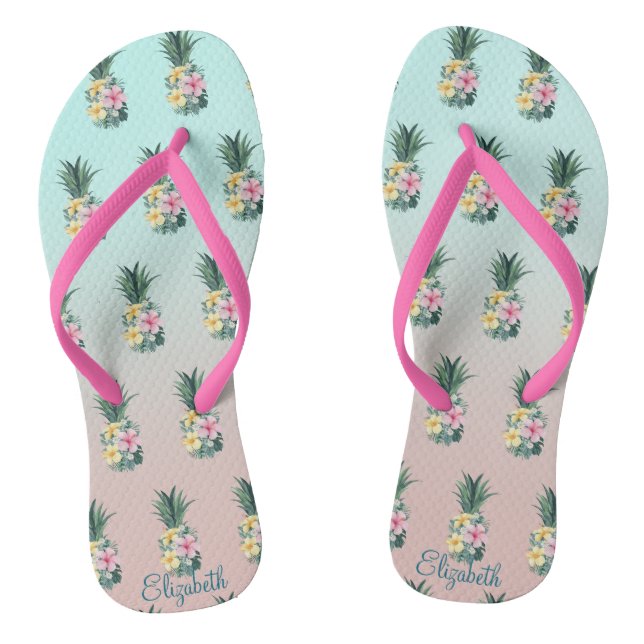 Chinelos Abacaxis Com Flores Tropicais (Pé da cama)