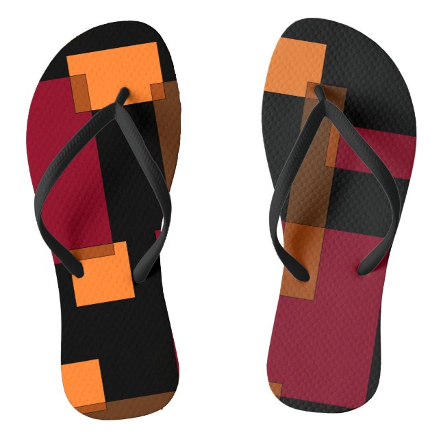 Chinelos Abstração Geométrica Laranja Vermelho Preto (Pé da cama)