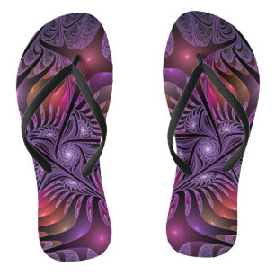 Chinelos Abstrato de Fantasia Colorida Fractal Roxo