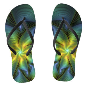 Chinelos Abstrato Star, Ouro Verde brilhante Arte Fractal