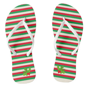 Chinelos Aconchegante Trevo de Natal Listrado Vermelho e Ve