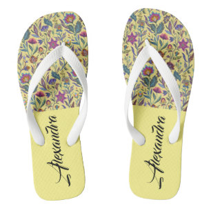 Chinelos Adorável clássico padrão floral vitoriano amarelo