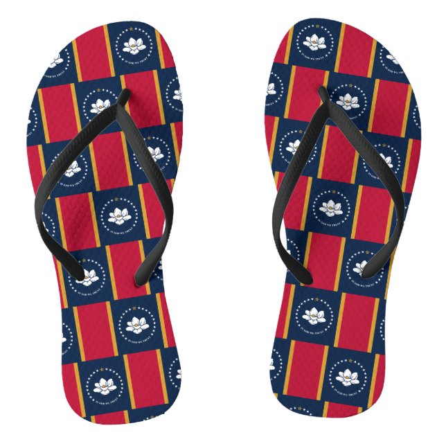 Chinelos Adult Slim Straps with Flag of Mississippi, USA (Pé da cama)