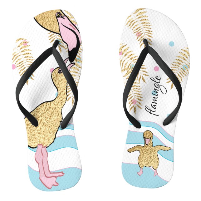 Chinelos Adultos Flip-Flops "Flamingle/Flamingo Mãe e Bebê" (Pé da cama)