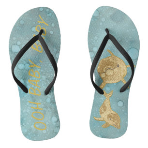 Chinelos Adultos Flip-Flops "Mamãe Dourada de golfinhos e b