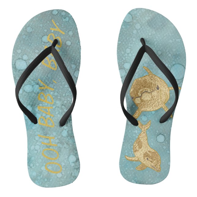Chinelos Adultos Flip-Flops "Mamãe Dourada de golfinhos e b (Pé da cama)