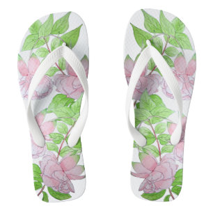 Chinelos aglomerados de flores rosadas bonito e folhas flor