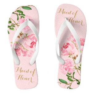 Chinelos Água-forte Floral Rosa para Dama de Honra de Casam