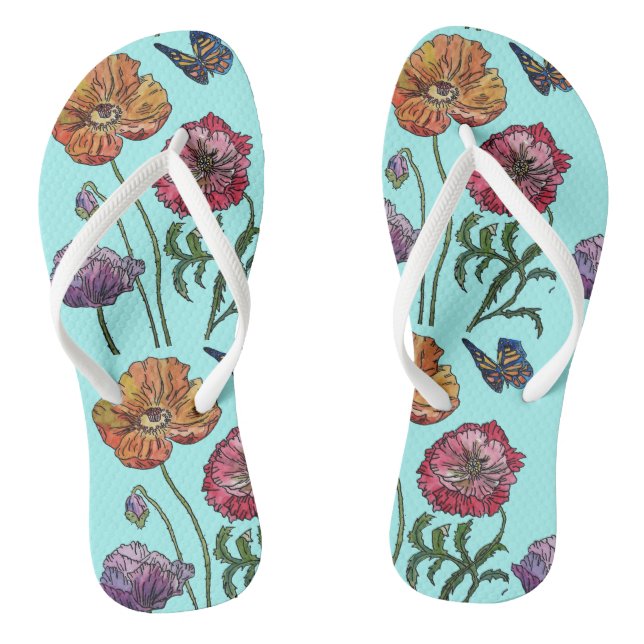 Chinelos Alaranjado Vermelho Roxo Papoulas Florais Flores S (Pé da cama)