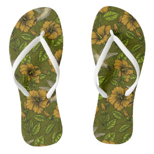 Chinelos Amarelo e verde tropicais noturnos