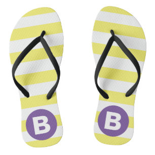 Chinelos Amarelo Ensolarado Listrado com Monograma Roxo