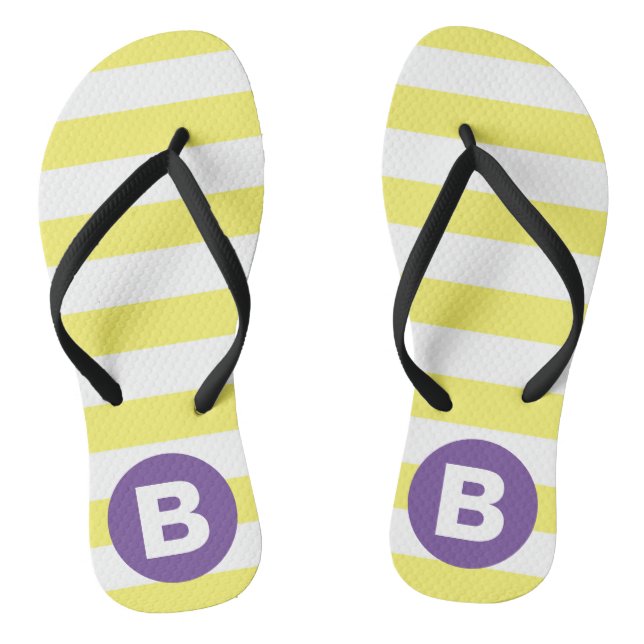 Chinelos Amarelo Ensolarado Listrado com Monograma Roxo (Pé da cama)