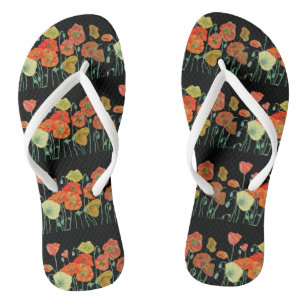 Chinelos Amoedo Laranja Preto Papoulas Floral Flores Senhor