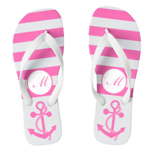 Chinelos Âncora Náutica Rosa Quente com Stripes e Monograma