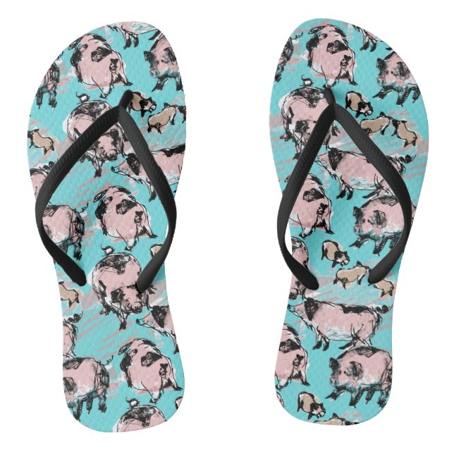 Chinelos Ano do Porco Chinês 2019 Desenho original Blue F-F (Pé da cama)