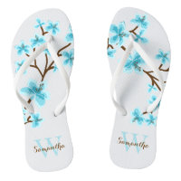 Aqua Cherry Blossoms Monogrammed